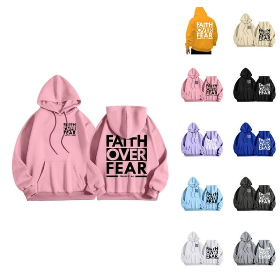Christian Hoodies for Men 2025 Faith Over Fear Hoodie Hooded Sweatshirt with Pockets Pullover Hoodie Mens Hoodies