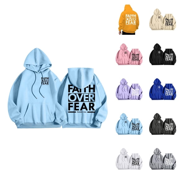 Christian Hoodies for Men 2025 Faith Over Fear Hoodie Hooded Sweatshirt with Pockets Pullover Hoodie Mens Hoodies