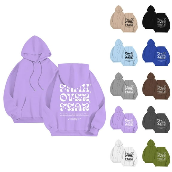 Christian Hoodies for Men 2025 Faith Over Fear Hoodie Graphic Hoodie with Pockets Hooded Sweatshirt Pullover Tops