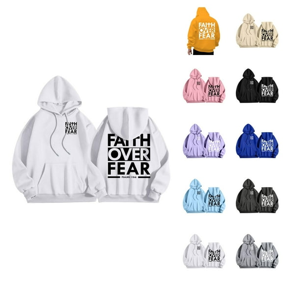 Christian Hoodies for Men 2025 Faith Over Fear Hoodie Hooded Sweatshirt with Pockets Pullover Hoodie Mens Hoodies