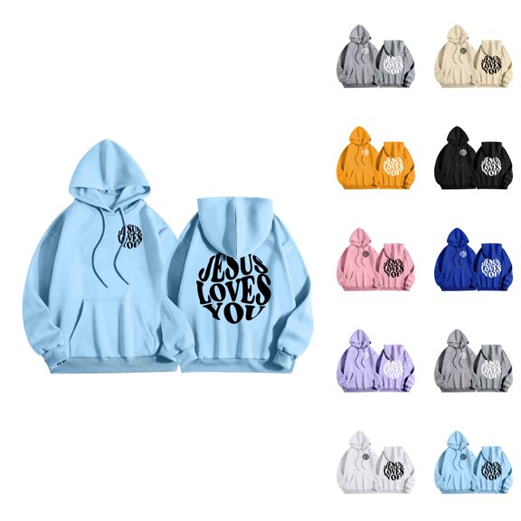 Christian Hoodies for Men 2025 Jesus Loves You Hoodie Hooded Sweatshirt with Pockets Pullover Hoodie Mens Hoodies