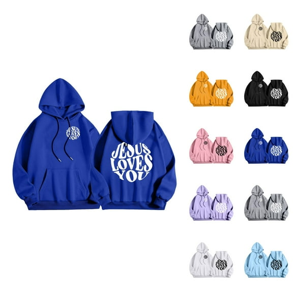 Christian Hoodies for Men 2025 Jesus Loves You Hoodie Hooded Sweatshirt with Pockets Pullover Hoodie Mens Hoodies