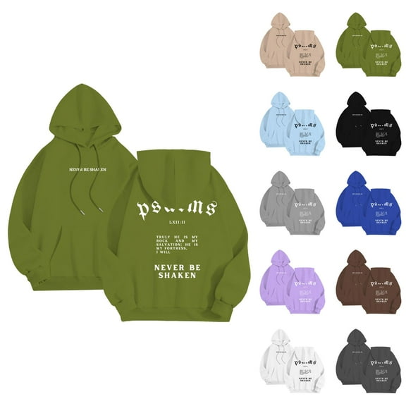 Christian Hoodies for Men 2025 Never Be Shaken Psalms Hoodie Long Sleeve Hooded Sweatshirt with Pockets Pullover Hoody