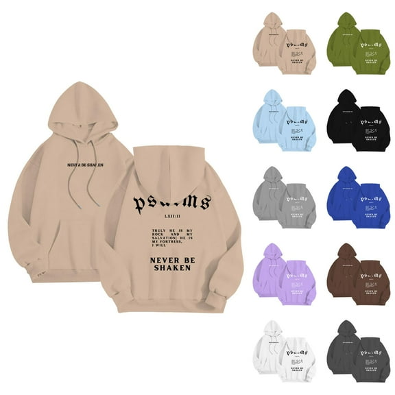 Christian Hoodies for Men 2025 Never Be Shaken Psalms Hoodie Long Sleeve Hooded Sweatshirt with Pockets Pullover Hoody