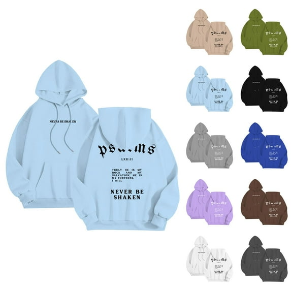 Christian Hoodies for Men 2025 Never Be Shaken Psalms Hoodie Long Sleeve Hooded Sweatshirt with Pockets Pullover Hoody