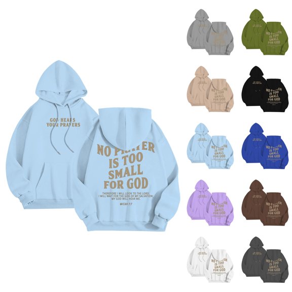 Christian Hoodies for Men 2025 No Prayer Is Too Small For God Hoodie Hooded Sweatshirt with Pockets Pullover Hoody