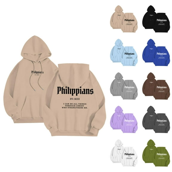 Christian Hoodies for Men 2025 Philippians Hoodie Long Sleeve Hooded Sweatshirt with Pockets Pullover Mens Hoodies