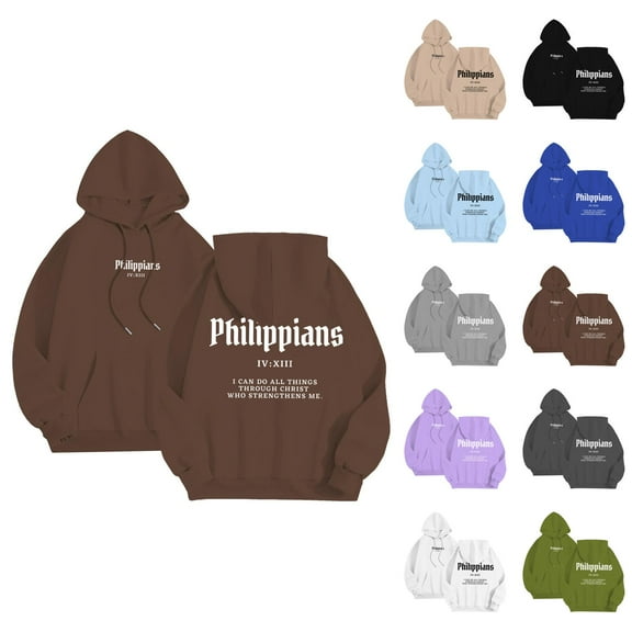 Christian Hoodies for Men 2025 Philippians Hoodie Long Sleeve Hooded Sweatshirt with Pockets Pullover Mens Hoodies