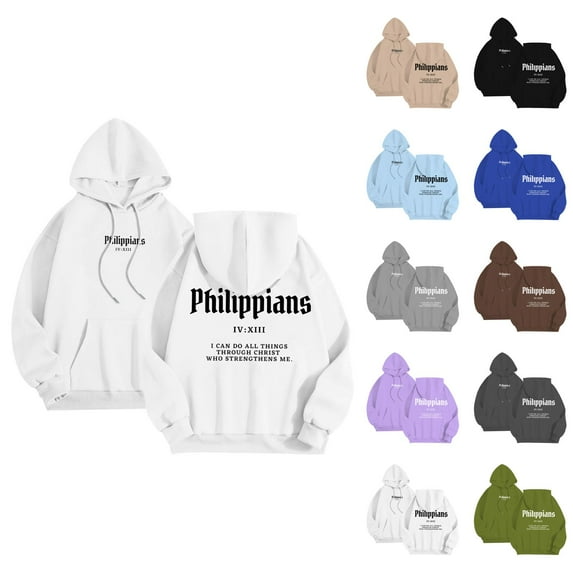 Christian Hoodies for Men 2025 Philippians Hoodie Long Sleeve Hooded Sweatshirt with Pockets Pullover Mens Hoodies
