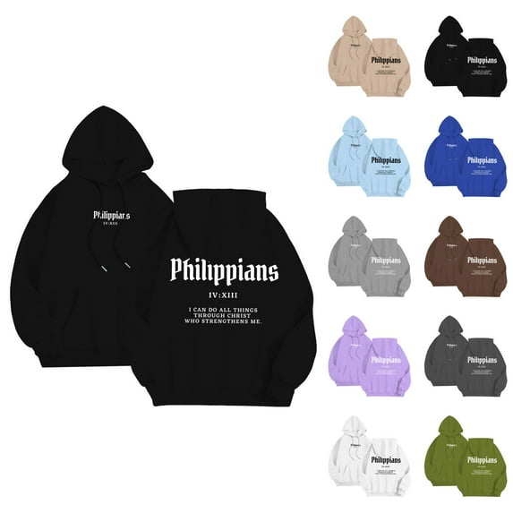 Christian Hoodies for Men 2025 Philippians Hoodie Long Sleeve Hooded Sweatshirt with Pockets Pullover Mens Hoodies