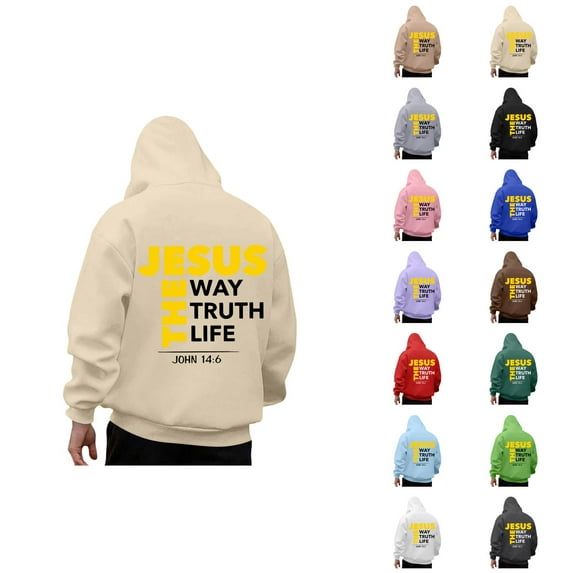 Christian Hoodies for Men 2025 The Jesus Way Truth Life Hoodie Hooded Sweatshirt with Pocket Pullover Mens Hoodies