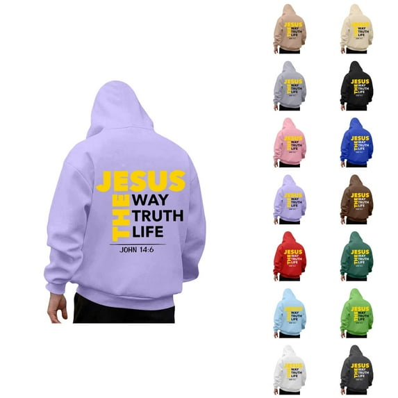 Christian Hoodies for Men 2025 The Jesus Way Truth Life Hoodie Hooded Sweatshirt with Pocket Pullover Mens Hoodies