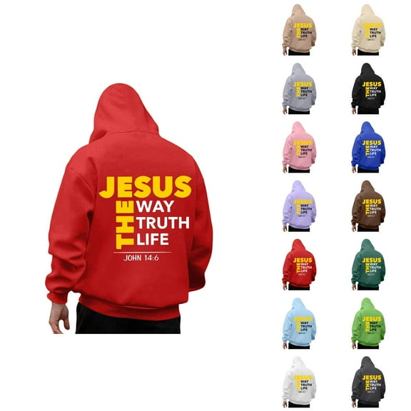 Christian Hoodies for Men 2025 The Jesus Way Truth Life Hoodie Hooded Sweatshirt with Pocket Pullover Mens Hoodies