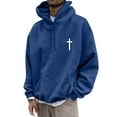 thumbnail image 1 of Christian Hoodies for Men Drawstring Faith Jesus Graphic Long Sleeve Pullover Tops Fall Winter Warm Sweatshirts with Pockets Blue S, 1 of 4