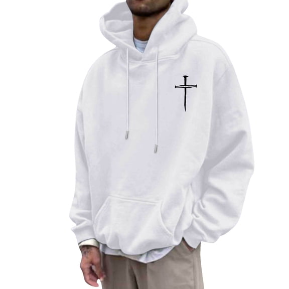 Christian Hoodies for Men Inspirational Religious Faith Cross Long Sleeve Sweatshirts with Pocket Vintage Trendy Casual Loose Hooded Tops