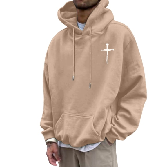 Christian Hoodies for Men Inspirational Religious Faith Cross Long Sleeve Sweatshirts with Pocket Vintage Trendy Casual Loose Hooded Tops