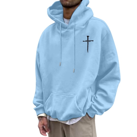 Christian Hoodies for Men Inspirational Religious Faith Cross Long Sleeve Sweatshirts with Pocket Vintage Trendy Casual Loose Hooded Tops