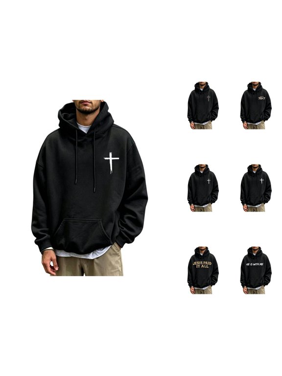 Christian Hoodies for Men Long Sleeve Loose Casual Bible Verse Graphic Hooded Sweatshirts Pullover with Pockets