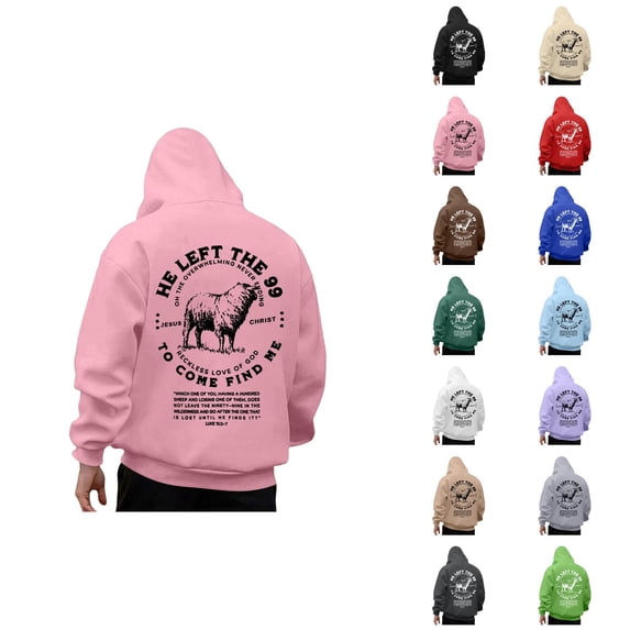 Christian Hoodies for Men Long Sleeve Loose Casual He Left The 99 to Come Find Me Bible Verse Graphic Sweatshirt with Pockets