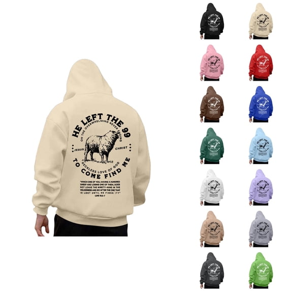 Christian Hoodies for Men Long Sleeve Loose Casual He Left The 99 to Come Find Me Bible Verse Graphic Sweatshirt with Pockets