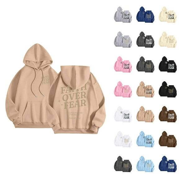 Christian Hoodies for Women 2025 Faith Over Fear Hoodie Christian Hoodie with Pockets Hooded Sweatshirt Women Pullover