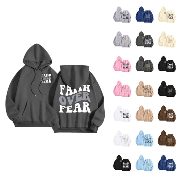 Christian Hoodies for Women 2025 Faith Over Fear Hoodie Christian Hoodie with Pockets Hooded Sweatshirt Women Pullover
