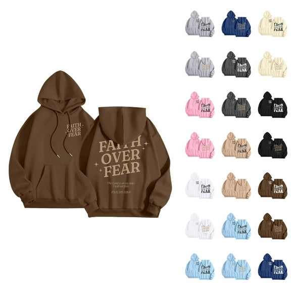 Christian Hoodies for Women 2025 Faith Over Fear Hoodie Christian Hoodie with Pockets Hooded Sweatshirt Women Pullover