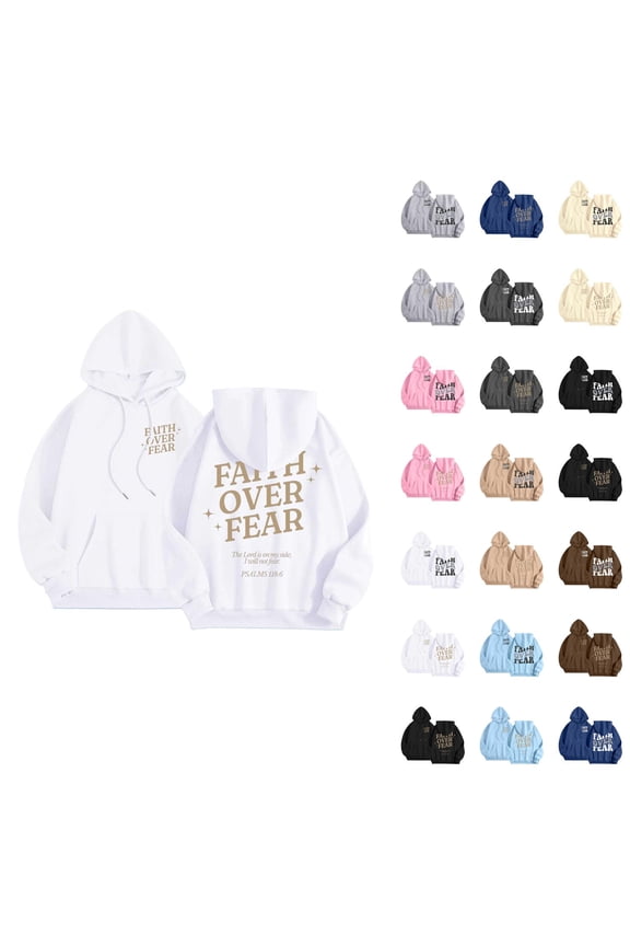 Christian Hoodies for Women 2025 Faith Over Fear Hoodie Christian Hoodie with Pockets Hooded Sweatshirt Women Pullover