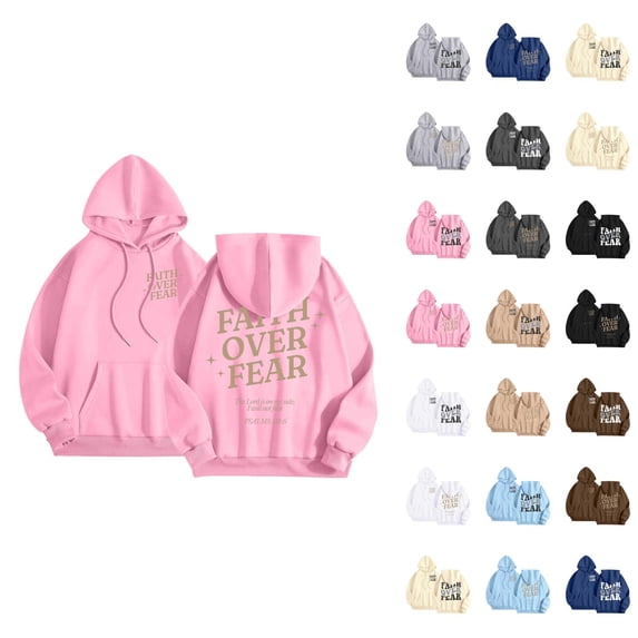 Christian Hoodies for Women 2025 Faith Over Fear Hoodie Christian Hoodie with Pockets Hooded Sweatshirt Women Pullover