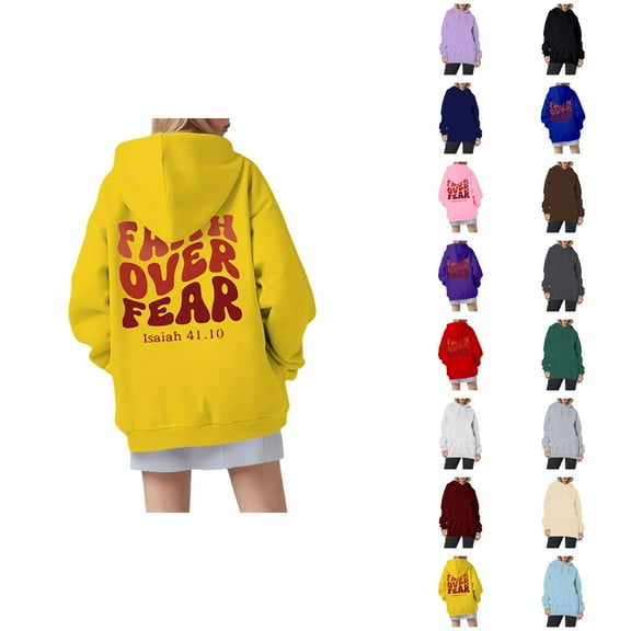 Christian Hoodies for Women 2025 Faith Over Fear Hoodie Graphic Hoodie with Pockets Hooded Sweatshirt Women Pullover