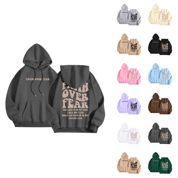 Christian Hoodies for Women 2025 Faith Over Fear Y2K Graphic Hoodie with Pockets Hooded Sweatshirt Women Pullover