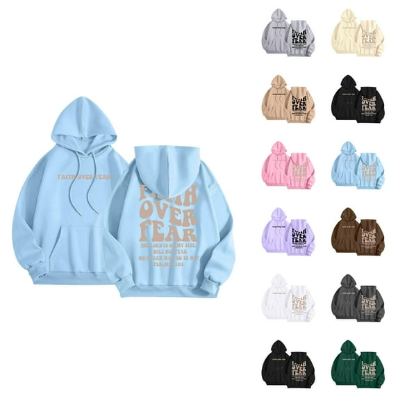 Christian Hoodies for Women 2025 Faith Over Fear Y2K Graphic Hoodie with Pockets Hooded Sweatshirt Women Pullover