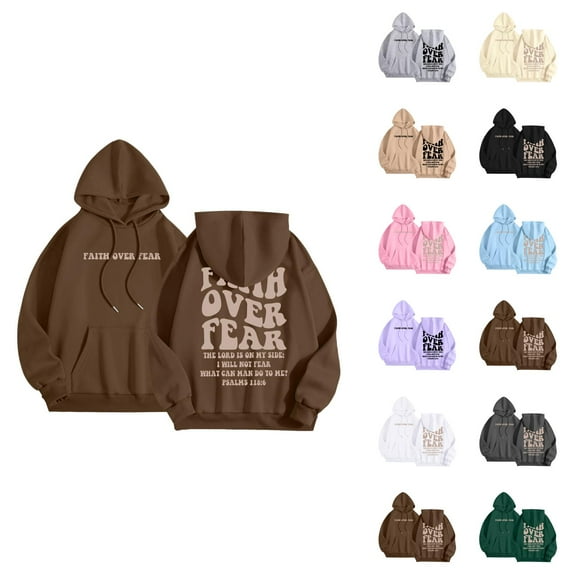 Christian Hoodies for Women 2025 Faith Over Fear Y2K Graphic Hoodie with Pockets Hooded Sweatshirt Women Pullover