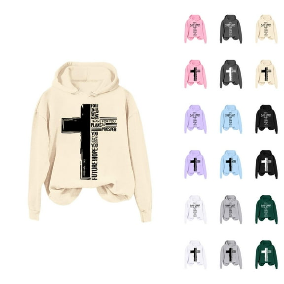Christian Hoodies for Women 2025 Fall Winter Long Sleeve Cross Graphic Hooded Sweatshirt Pullover Tops