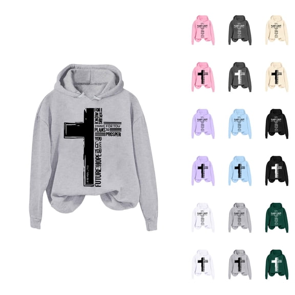 Christian Hoodies for Women 2025 Fall Winter Long Sleeve Cross Graphic Hooded Sweatshirt Pullover Tops