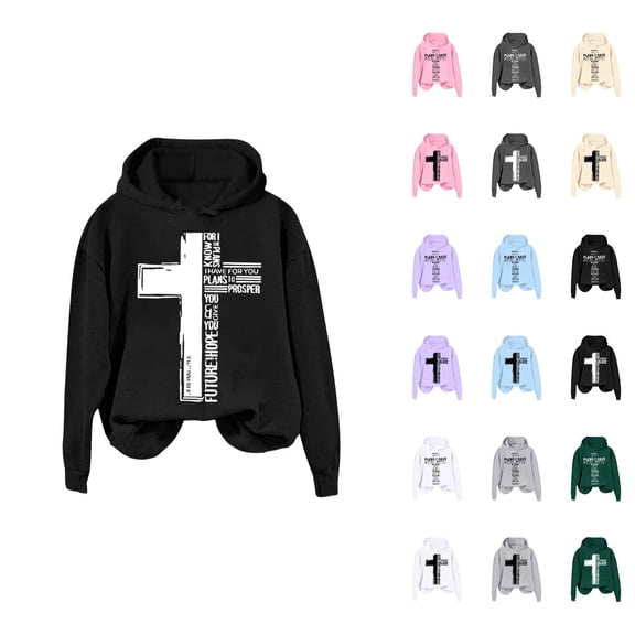 Christian Hoodies for Women 2025 Fall Winter Long Sleeve Cross Graphic Hooded Sweatshirt Pullover Tops