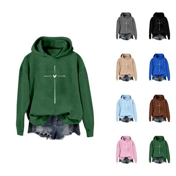 Christian Hoodies for Women 2025 Fall Winter Long Sleeve Cross Print Hoodie Hooded Sweatshirt Pullover Tops