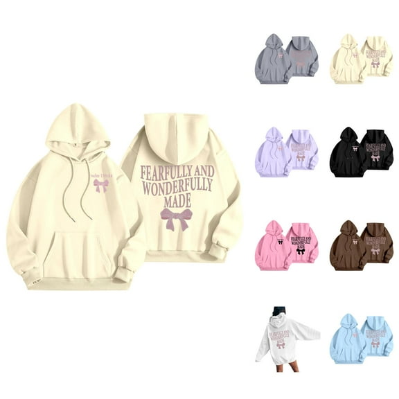 Christian Hoodies for Women 2025 Fearfully And Wonderfully Made Bible Verse Hoodie Hooded Sweatshirt Pullover Tops