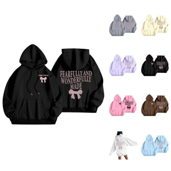 Christian Hoodies for Women 2025 Fearfully And Wonderfully Made Bible Verse Hoodie Hooded Sweatshirt Pullover Tops