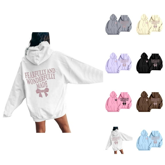 Christian Hoodies for Women 2025 Fearfully And Wonderfully Made Bible Verse Hoodie Hooded Sweatshirt Pullover Tops