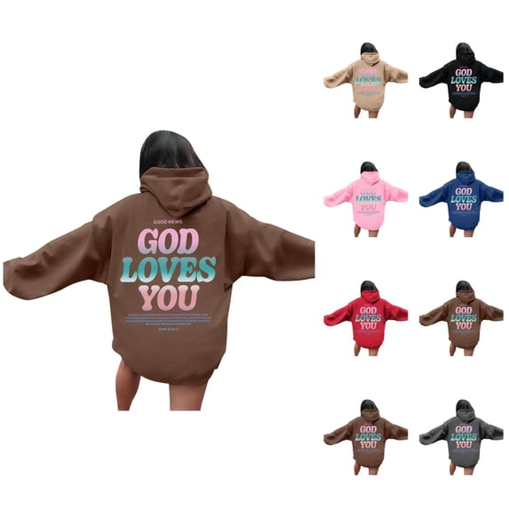 Christian Hoodies for Women 2025 God Loves You Hoodie Y2K Graphic Hoodies with Pockets Hooded Sweatshirt Pullover Tops