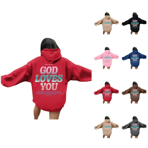 Christian Hoodies for Women 2025 God Loves You Hoodie Y2K Graphic Hoodies with Pockets Hooded Sweatshirt Pullover Tops