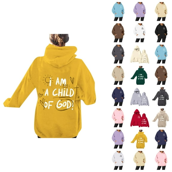 Christian Hoodies for Women 2025 I Am A Child Of God Cute Graphic Hoodie with Pockets Hooded Sweatshirt Women Pullover