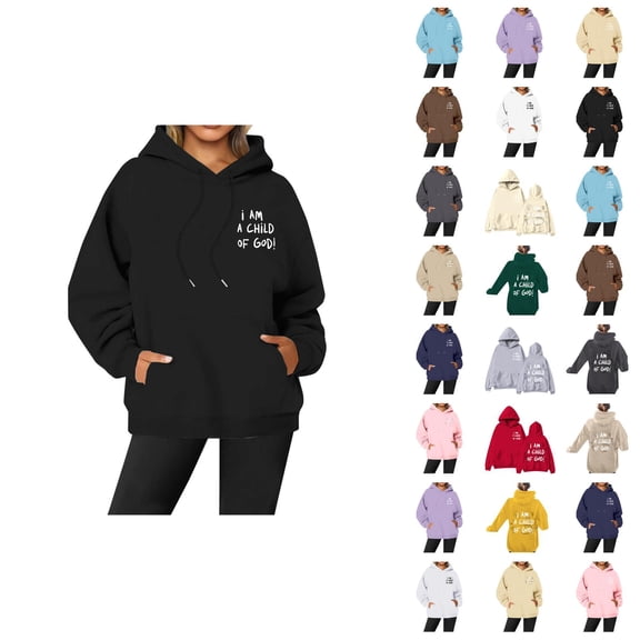 Christian Hoodies for Women 2025 I Am A Child Of God Cute Graphic Hoodie with Pockets Hooded Sweatshirt Women Pullover