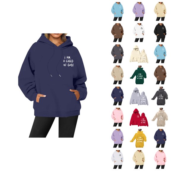 Christian Hoodies for Women 2025 I Am A Child Of God Cute Graphic Hoodie with Pockets Hooded Sweatshirt Women Pullover