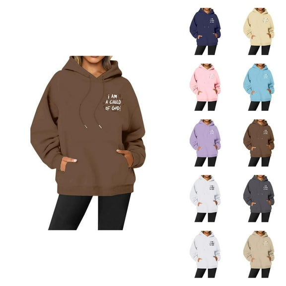 Christian Hoodies for Women 2025 I Am A Child Of God Cute Y2K Graphic Hoodie Pockets Hooded Sweatshirt Women Pullover