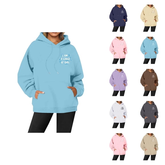 Christian Hoodies for Women 2025 I Am A Child Of God Cute Y2K Graphic Hoodie Pockets Hooded Sweatshirt Women Pullover