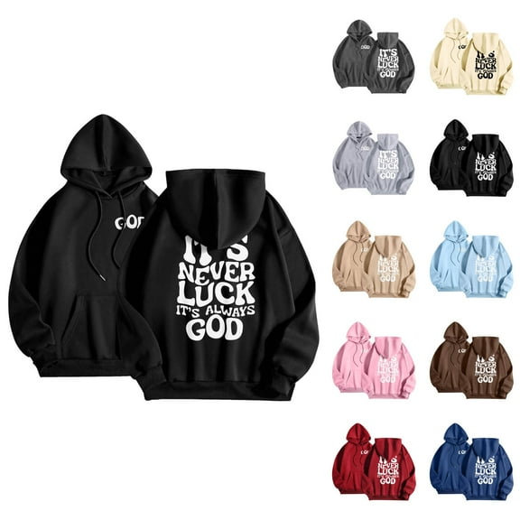 Christian Hoodies for Women 2025 It's Never Luck It's Always God Hoodie with Pockets Hooded Sweatshirt Pullover Tops