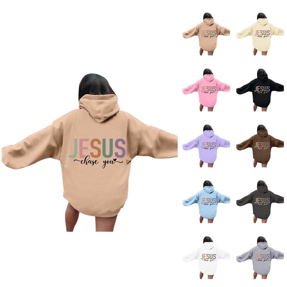 Christian Hoodie for Women 2025 Jesus Chase You Graphic Hoodies Pockets Hooded Sweatshirt Hoodie Women Pullover