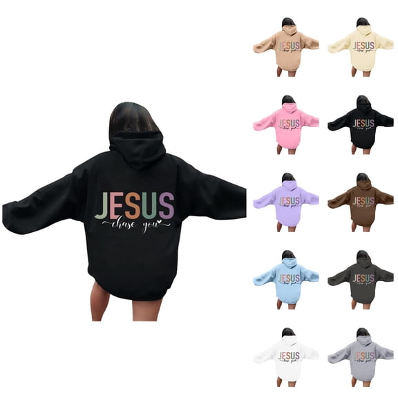 Christian Hoodie for Women 2025 Jesus Chase You Graphic Hoodies Pockets Hooded Sweatshirt Hoodie Women Pullover